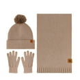 thumbnail image 2 of Xfvqtps Women Hat Scarf Glove Set Knit Plush Pompom Solid Color Touchscreen Winter Warm Stretchy Extended Beanie Neck Warmer Gloves Set Khaki, 2 of 5