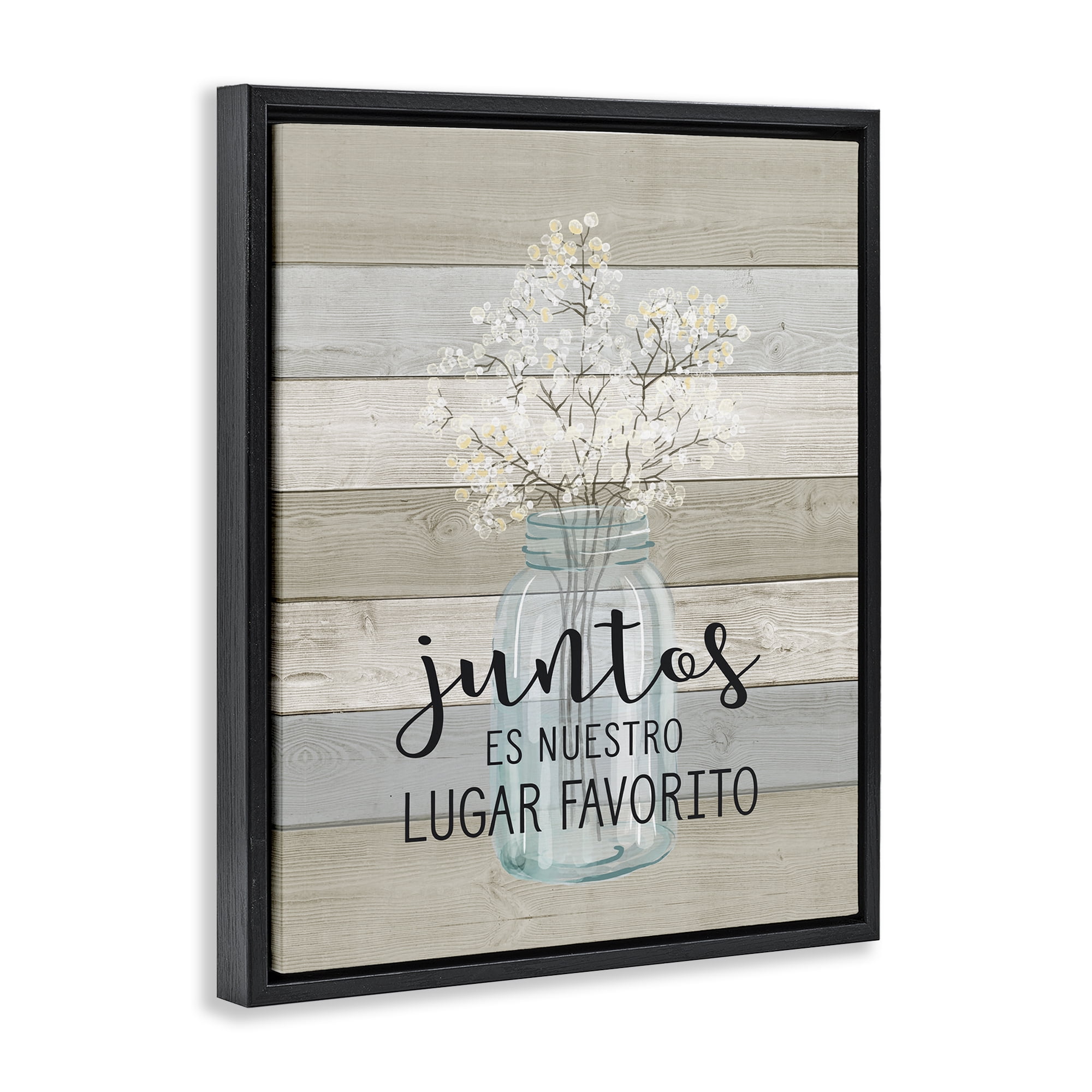 Stupell Industries Juntos, Nuestro Lugar Favorito Inspirational Quotes & Sayings Painting Black Floater Framed Art Print Wall Art, 17 x 21