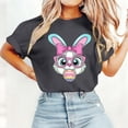 thumbnail image 4 of Easter Shirt for Women Glasses Bunny Holding Egg Graphic T-Shirt Short Sleeve Crewneck Soft Breathable Festival Apparel Holiday Celebration Top, 4 of 5