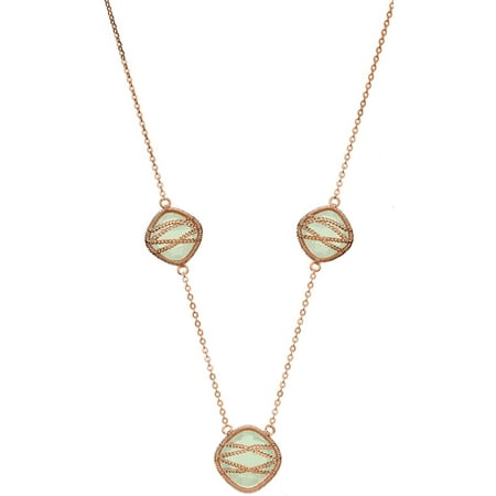 5th & Main Rose Gold over Sterling Silver Hand-Wrapped Triple-Squared Chalcedony Stone Necklace