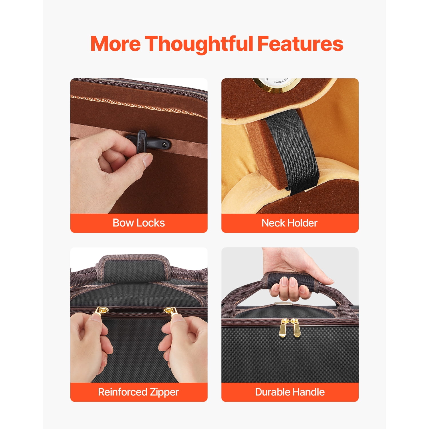 KFFKFF 4/4 Full Size Violin Case, Integrated Hygrometer, Lightweight Travel Carry Bag, Plush Interior, Shoulder Straps, Scratch-Resistant, Oblong Design, for Violin, Black