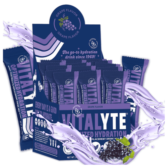 Vitalyte Grape Electrolyte Powder Packets Mix, Isotonic Hydration, 25 Single Serving Stick Packet