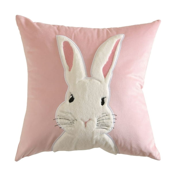 Vintage Easter Decor Velvet Rabbit Throw Pillow Embroidery Couple