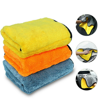 3 Pack 18'' x 15'' Microfiber Car Cleaning Cloth Ultra-Thick Fast Drying Super Absorbent Cloth Vehicle Drying Towel for Car and Home Polishing Washing and Detailing,Household Cleaner