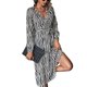 thumbnail image 1 of Vestido de manga larga con cuello en V cruzado y cintura con lazo, vestido informal estampado de longitud media para citas diarias en el trabajo en otoño, 1 of 7