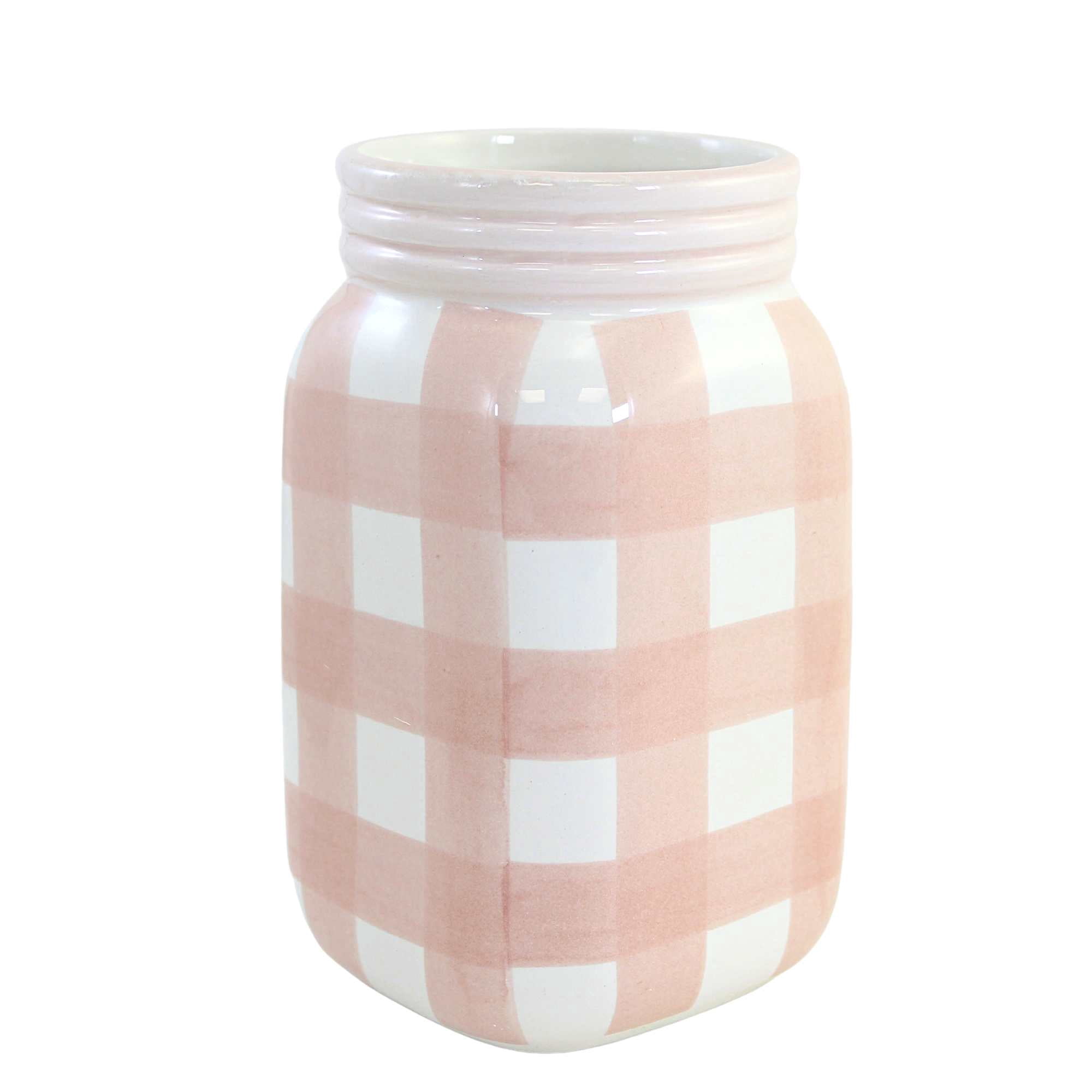 Tabletop Plaid Container Jar Dolomite Planter Utensil Holder A7000 Pink