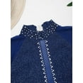 thumbnail image 5 of YONGHS Girls Rhinestones Long Sleeve Figure Ice Skating Leotard Dress Ballet Dance Costume Navy Blue 6, 5 of 7