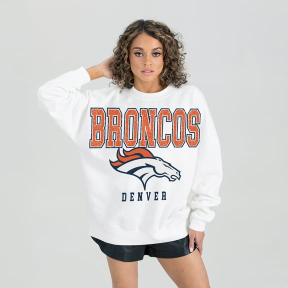 Women's Gameday Couture  White Denver Broncos  Sunday Drives Oversized Crewneck Pullover Sweatshirt