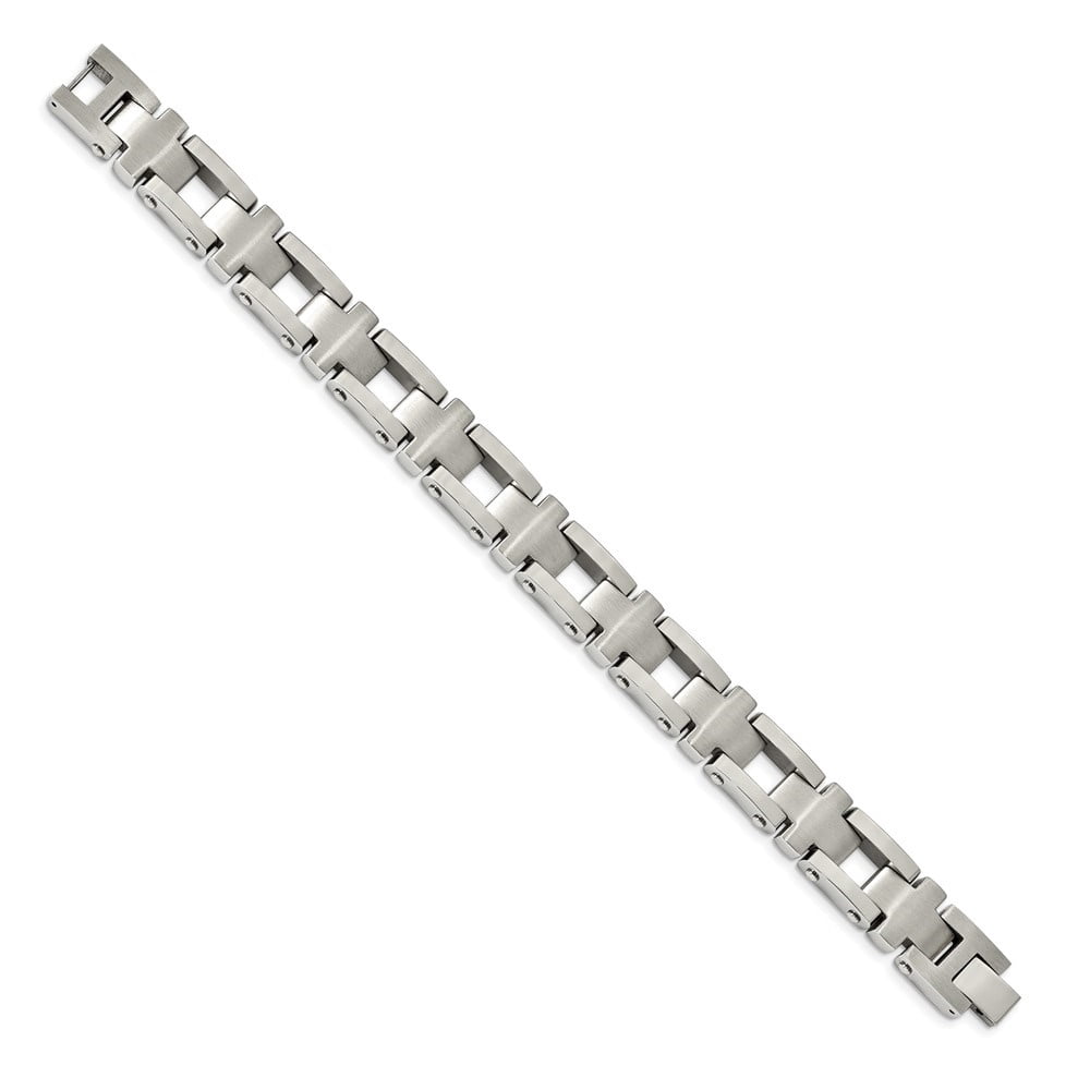 Diamond2Deal Stainless Steel Brushed and Polished Open Cross Link Bracelet for Men 8.5"
