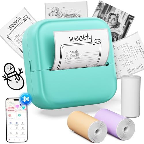 WCZ Sticker Maker M02X Mini impresora de pegatinas Bluetooth Mini impresora térmica portátil sin tinta Impresora fotográfica de bolsillo Viene con 3 rollos de papel para notas de estudio, recuerdos, f