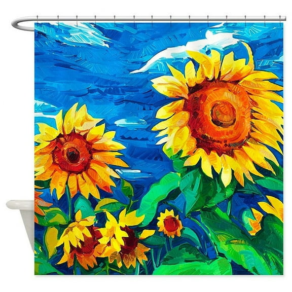 CafePress - Sunflowers Painting - Unique Fabric Shower Curtain 70" x 72"