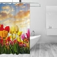 thumbnail image 6 of JOOCAR Tulip Bath Shower Curtain Floral Field Sunset Cloud Pink Yellow Flower Green Leaves Sky Shower Curtains with Hooks 72x72 In, 6 of 7
