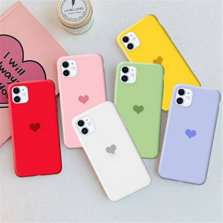 Fashion Pure Color Silicone Heart Phone Case Cover for iPhone 13 Pro Max,iPhone 12 Pro Max,iPhone 11 Pro Max,iPhone X,XS Max,XR,Xs,iPhone 6S,7,8 Plus,6,7 Plus,6s Plus,6 Plus,8,5,SE,5S Phone Shell