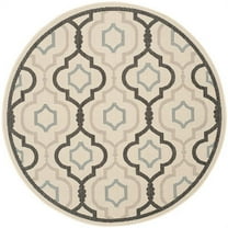 SAFAVIEH Courtyard Nina Geometric Trellis Indoor/Outdoor Area Rug, Beige Black/Aqua, 7'10" Round