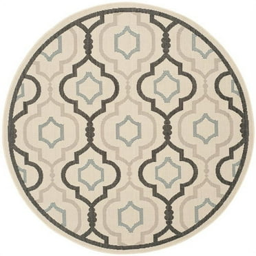 SAFAVIEH Courtyard Nina Geometric Trellis Indoor/Outdoor Area Rug, Beige Black/Aqua, 7'10" Round