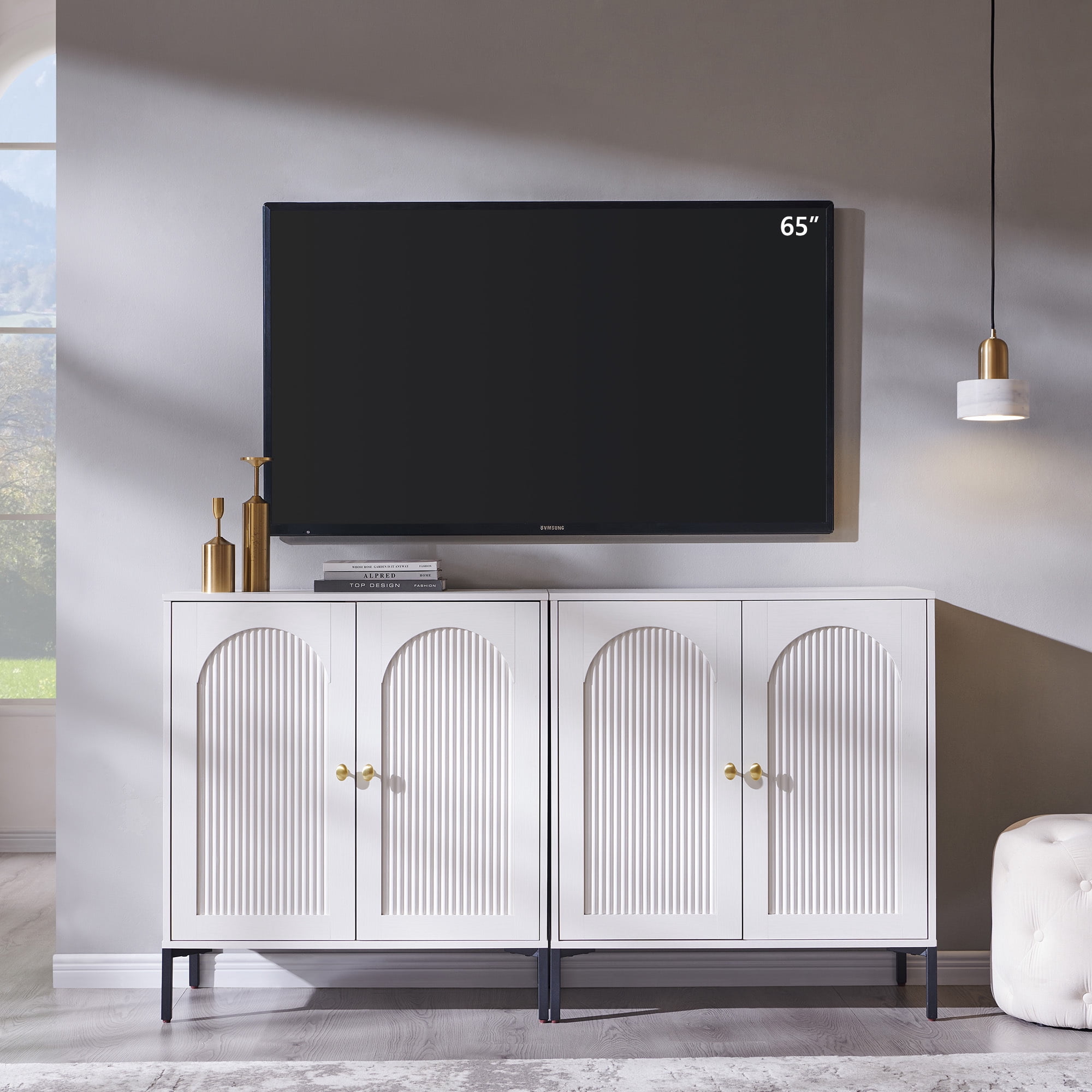 Aitjunz 65" 2-Piece Modern TV Stand Set, White