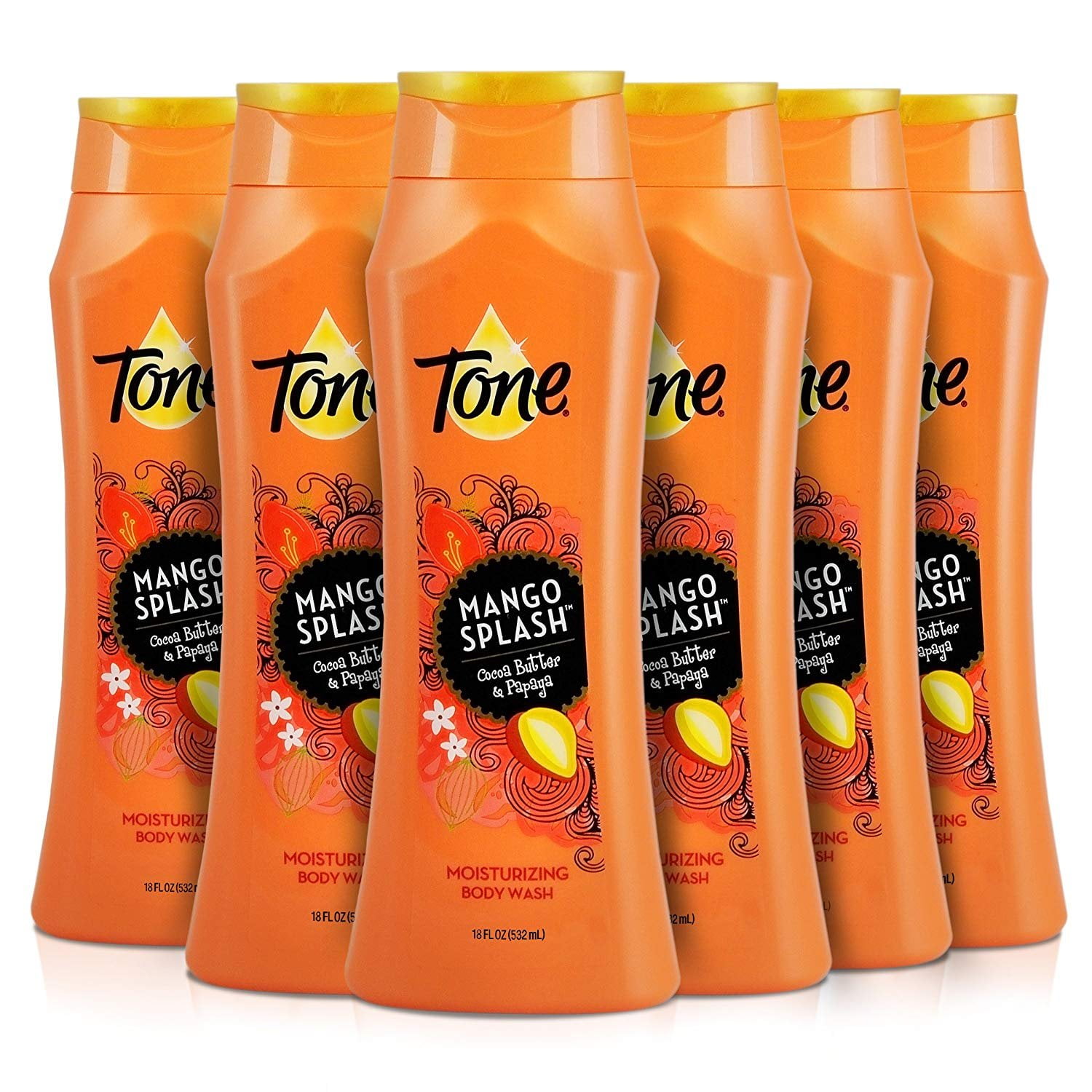 Tone Body Wash, Mango Splash, 18 Ounce (Pack of 6)