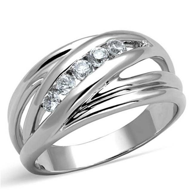 Alamode 3W830-6 Anneau en Laiton Rhodié pour Femme avec AAA Grade CZ en Clair - Taille 6
