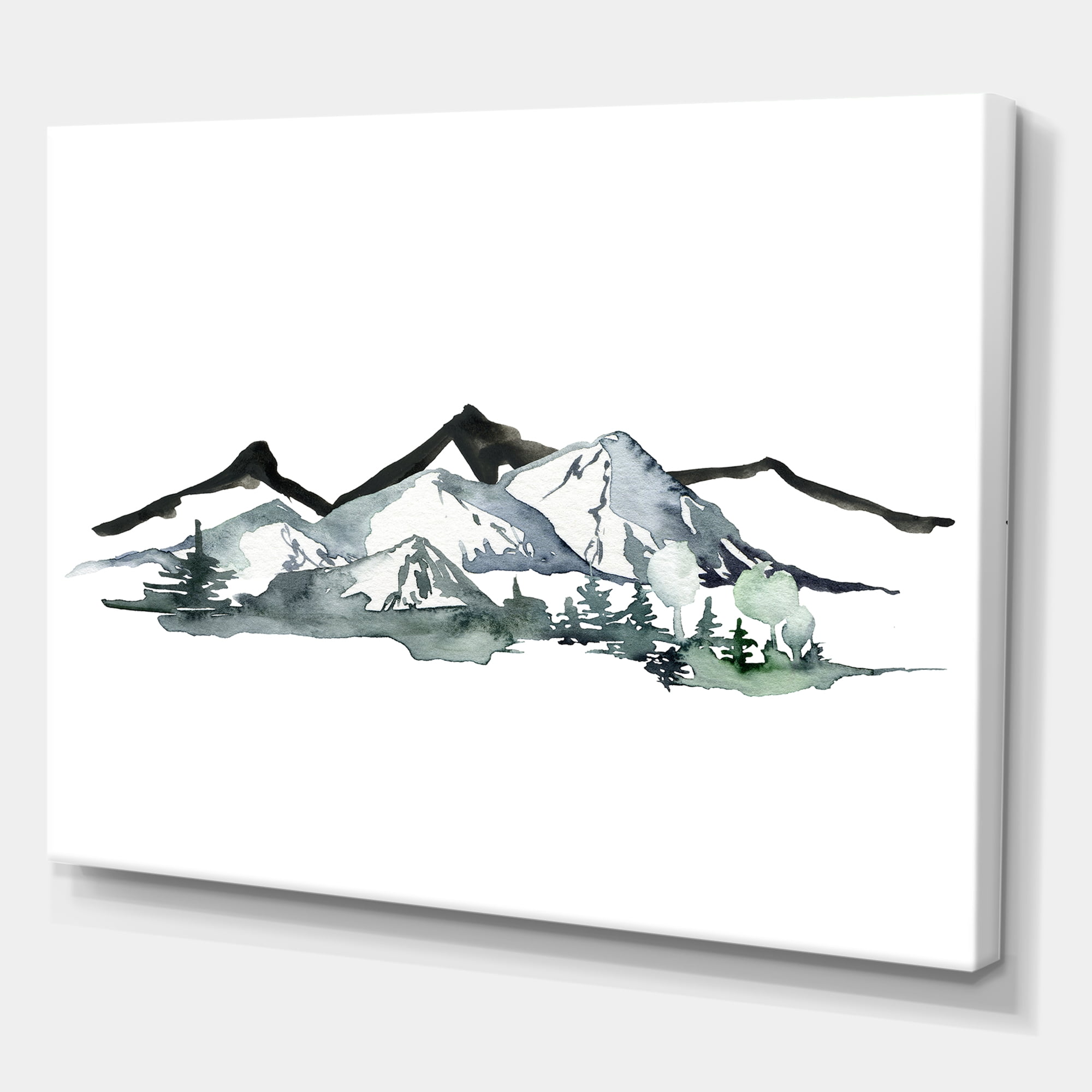 Designart ' Minimalistic Fir Forest and Winter Mountains I ' Modern Canvas Wall Art Print