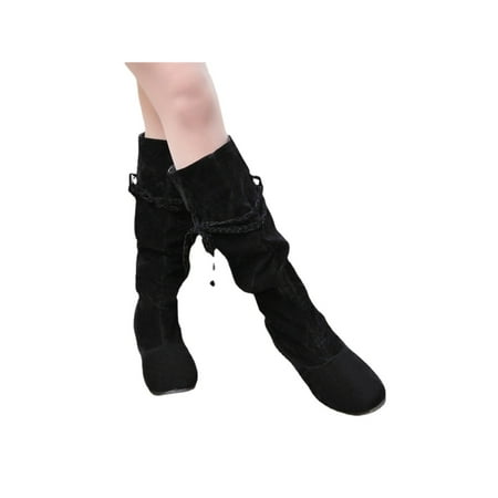 

UKAP Womne s Casual Mid Calf Boots Walking Fashion Fringe Boot Tassel Bootie Black 5