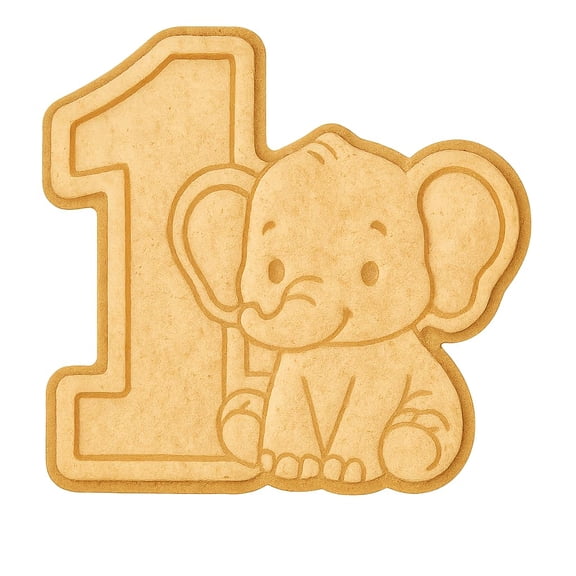 Number 1 with Elephant Cookie Cutter & Stamp 4x3.5" for Baking & Fondant Clay