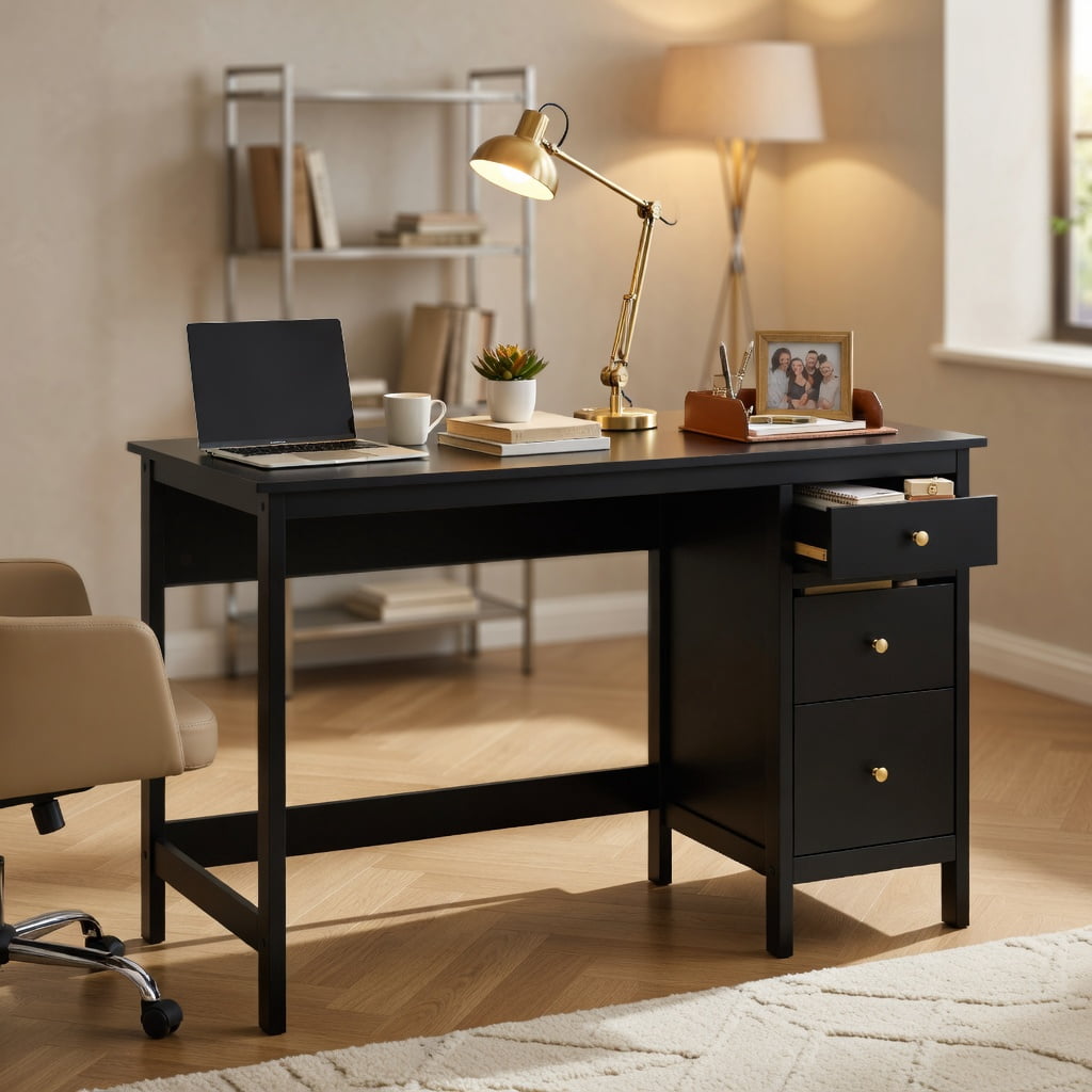 Yardi Yard 3-Drawer Home Office Study Computer Desk with Spacious Desktop-Black, Computer Desk, Gaming Computer Desks for Study,Working,Writing