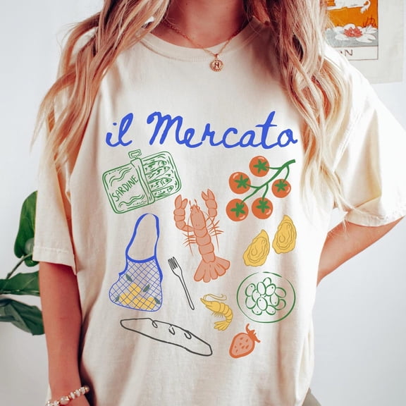 Il Mercato Shirt Italian Market Shirt Sardines Shirt Oysters Shirt Lobster Shirt Tomato Girl Summer Shirt La Dolce Vita Shirt, Unisex Cotton T-Shirt, Sizes S-3XL