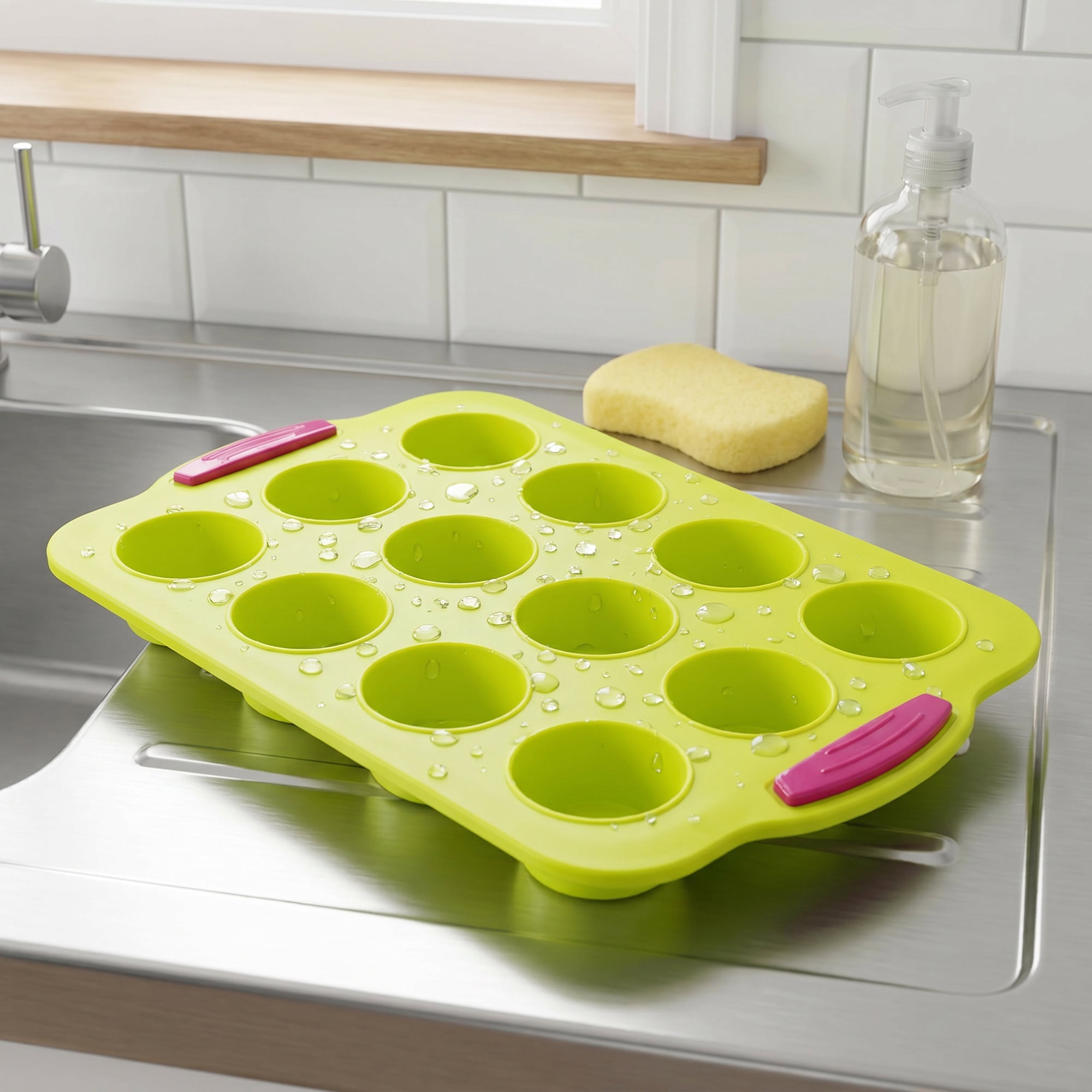 Unique Bargains Baking Pan 12-Cup Speckled Nonstick Silicone Tray for Bread Green 12"x7.9"