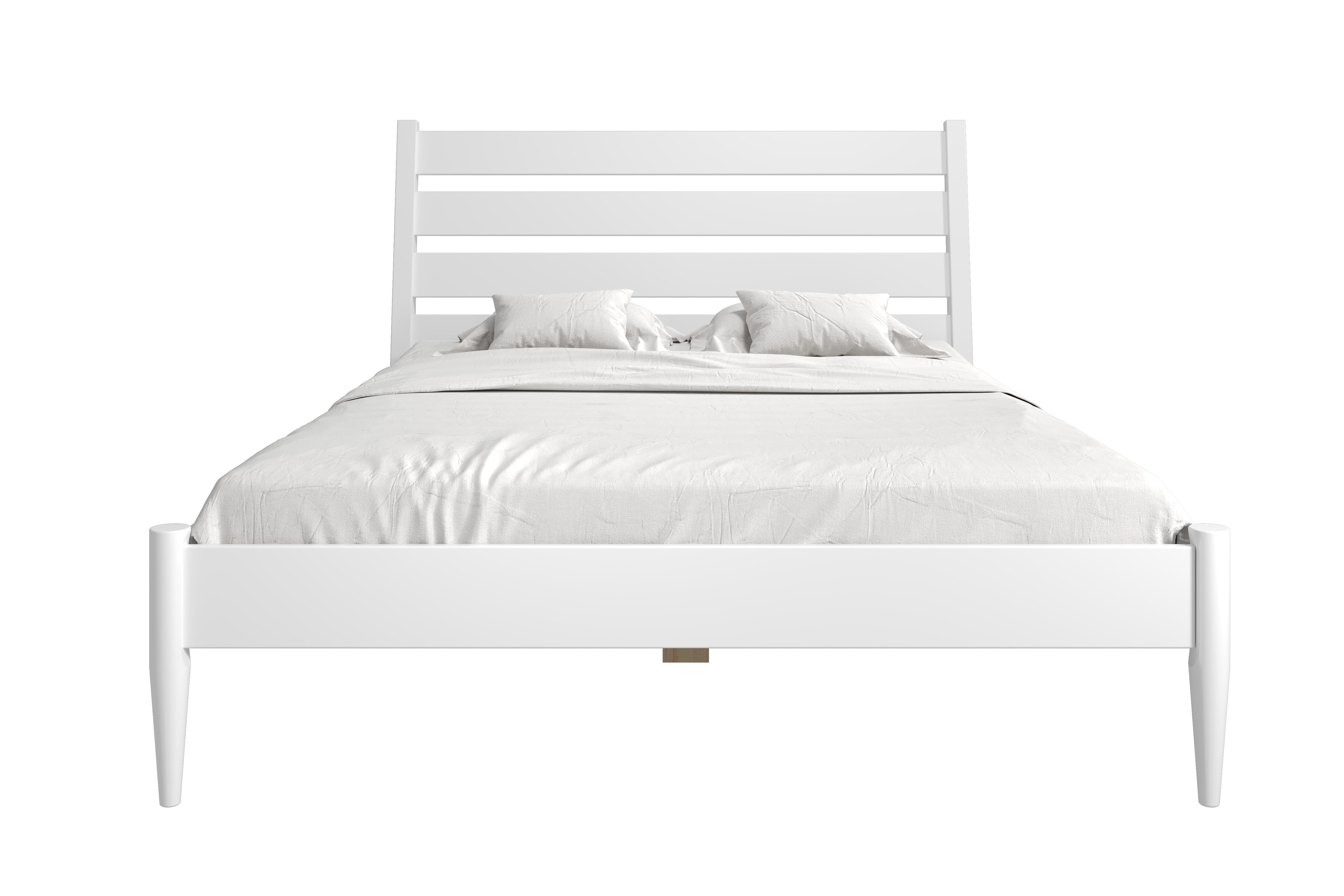 Camaflexi Mid Century Platform Bed Queen Size Solid Wood Bed Frame, White 100% Solid Wood