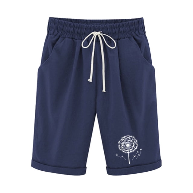 Mujeres Pantalones Cortos Casual, Cintura Elástica Día de la Independencia de la Impresión Pantalones Cortos con Cordón con Bolsillos para Verano Primavera de Uso Diario, Pantalones Cortos de Verano P