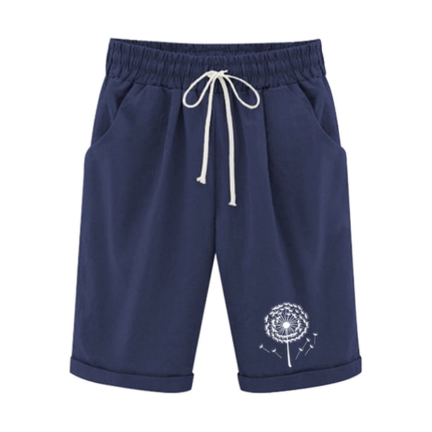 Mujeres Pantalones Cortos Casual, Cintura Elástica Día de la Independencia de la Impresión Pantalones Cortos con Cordón con Bolsillos para Verano Primavera de Uso Diario, Pantalones Cortos de Verano P