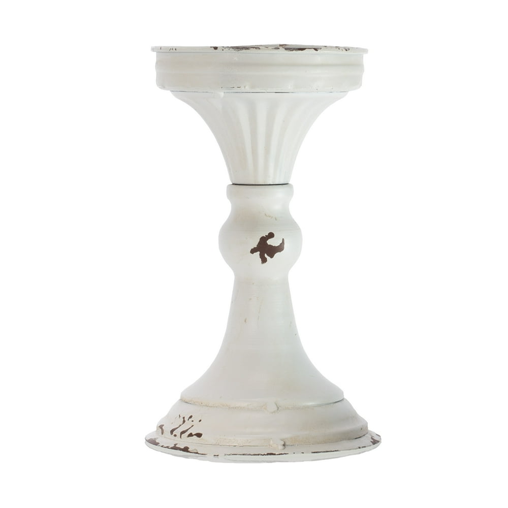 Tall Pedestal Distressed White 8 x 4 Rustic Metal Pillar Candle Holder