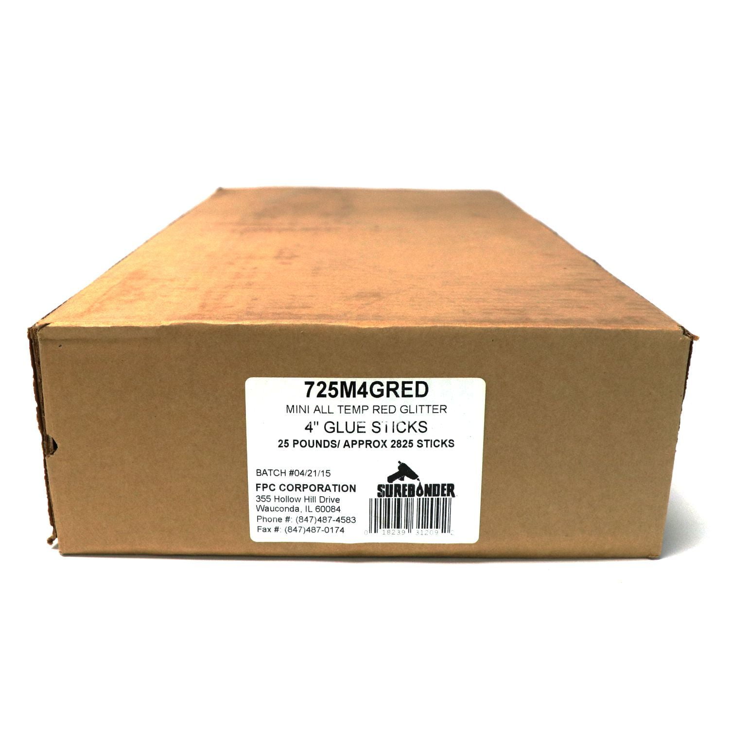 725M4GRED Mini Size 4" Red Color Glitter Hot Glue Stick - 25 lb Box