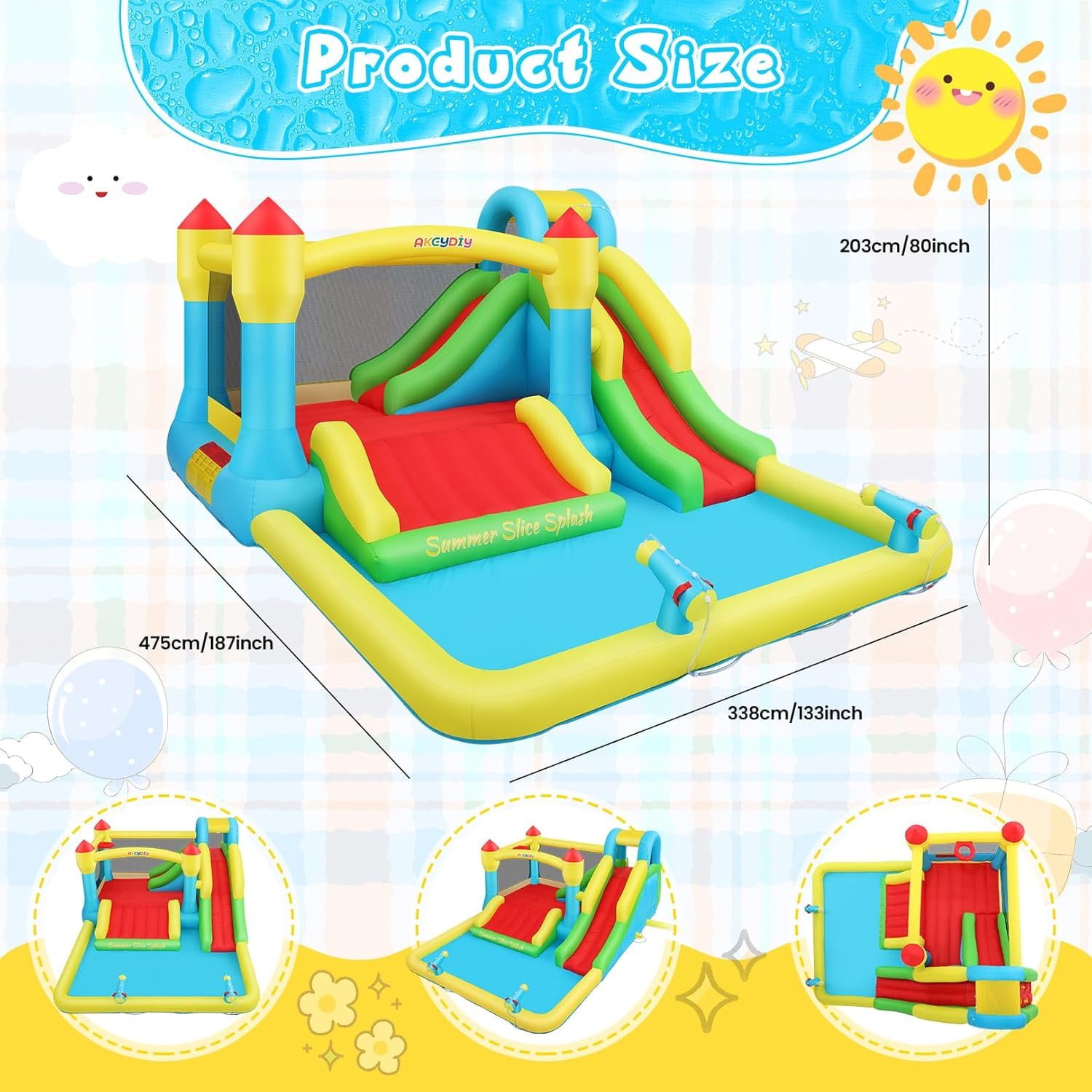 Veeboto Inflatable Water Slide with Blower, Water Park with Pool, Slide, Water Cannon, Climbing Wall, Basketball Hoop, Indoor Outdoor Bounce House for Backyard Party, Birthday Gift, Wet & Dry