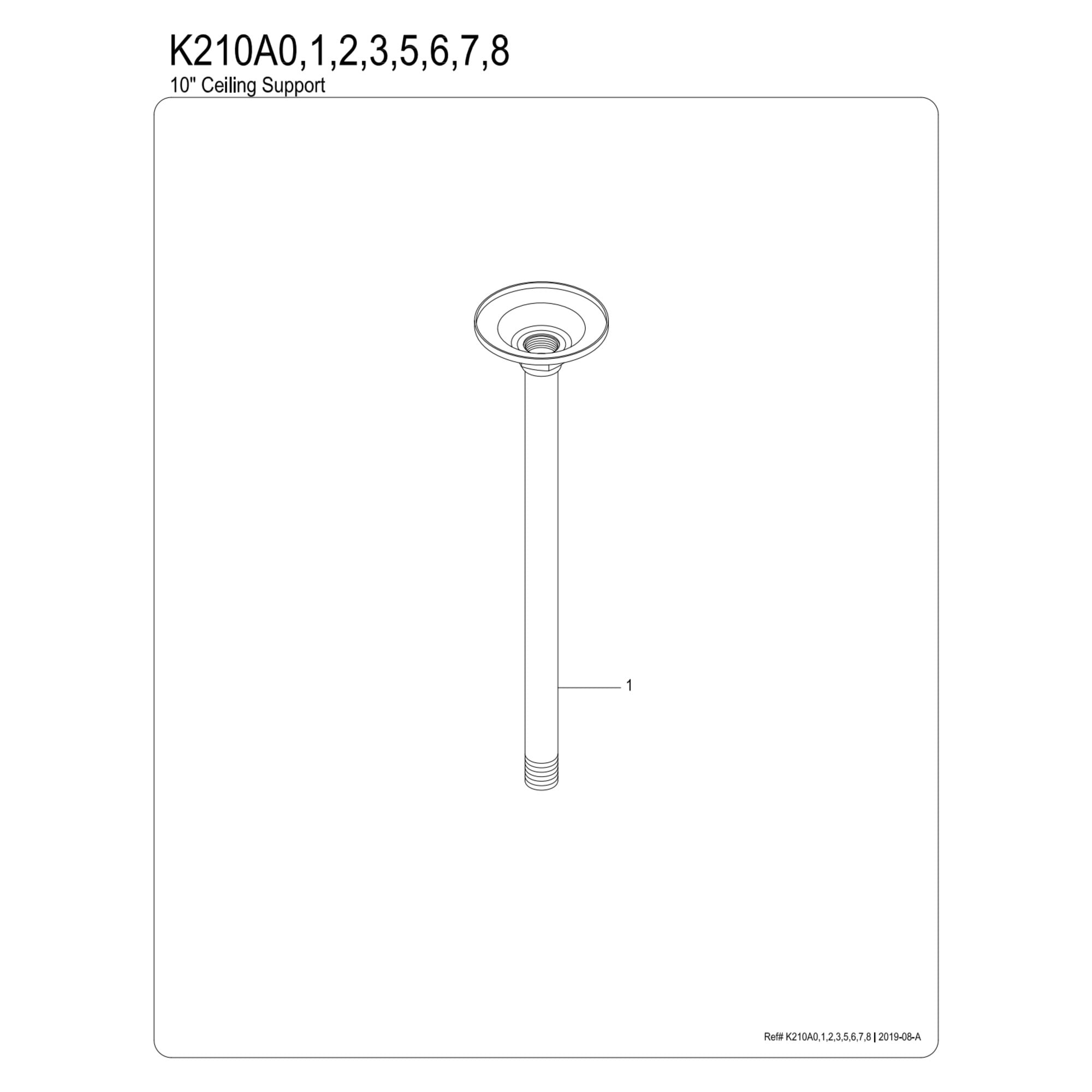 Kingston Brass K210A2 Trimscape 10-Inch Rain Drop Ceiling Mount Shower Arm with Round Flange in Polished Brass