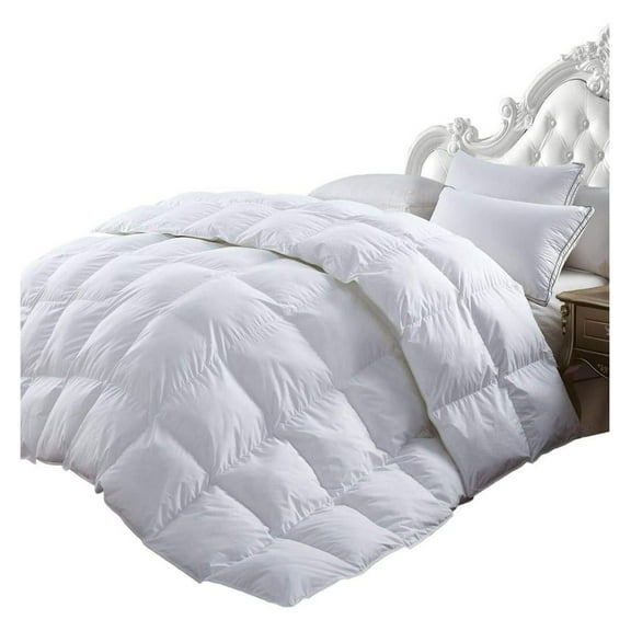 LUXURIOUS 1200 Thread-Count KING/CAL KING Size Siberian GOOSE DOWN Comforter, WHITE SOLID, 100% Egyptian Cotton 750FP, 50Oz