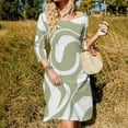 thumbnail image 3 of Abstract Swirl Pattern Sage Green White Women's Fall Dresses Casual Loose Flowy Swing Shift Dress, 3 of 9