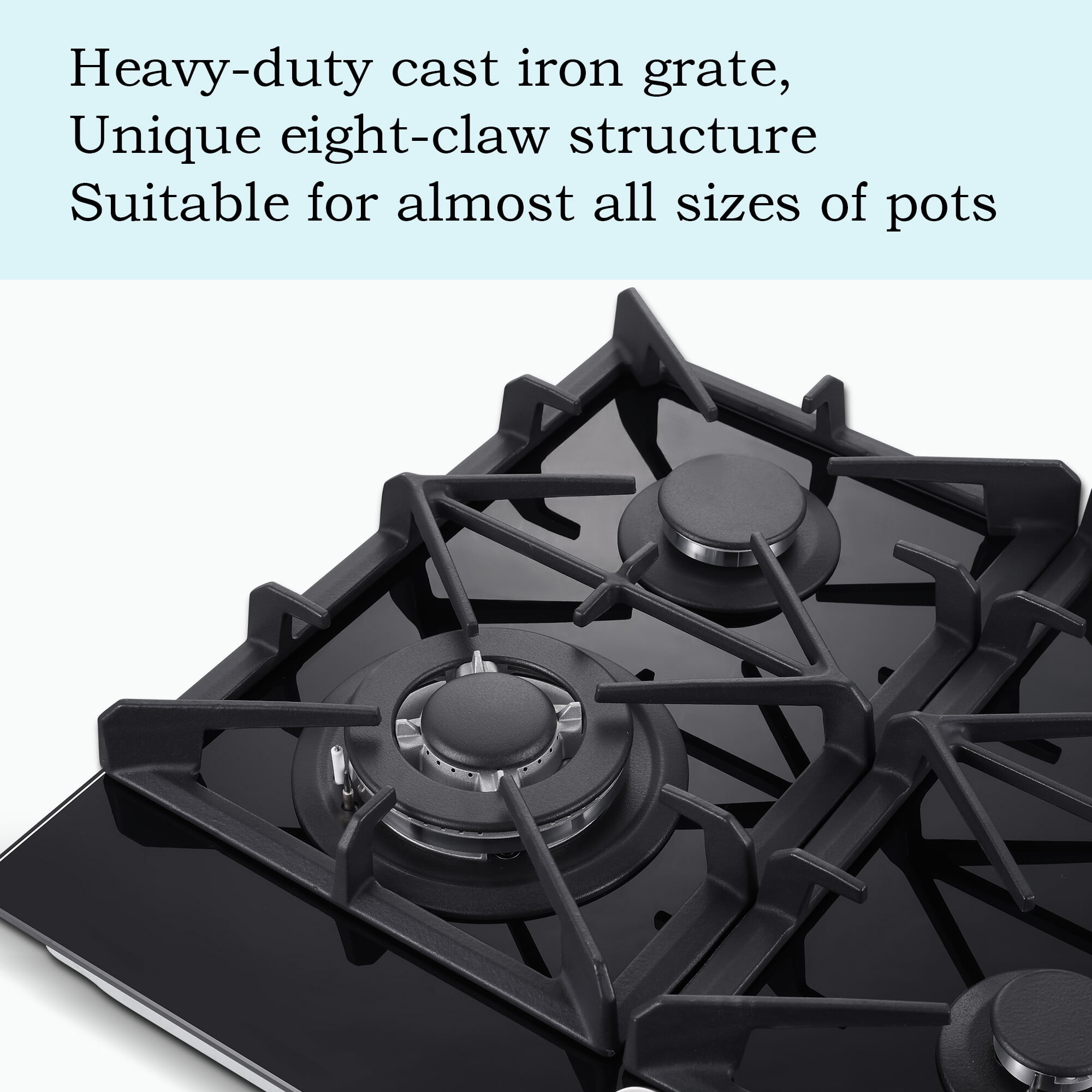 Eascookchef 24 Inch Gas Cooktop with 4 Burners, Tempered Glass, Natural Gas / LPG Convertible