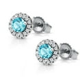 thumbnail image 2 of Gem Stone King 10K White Gold Halo Earrings 0.86 Ct Round Swiss Blue Topaz E-F Lab Grown Diamond, 2 of 5