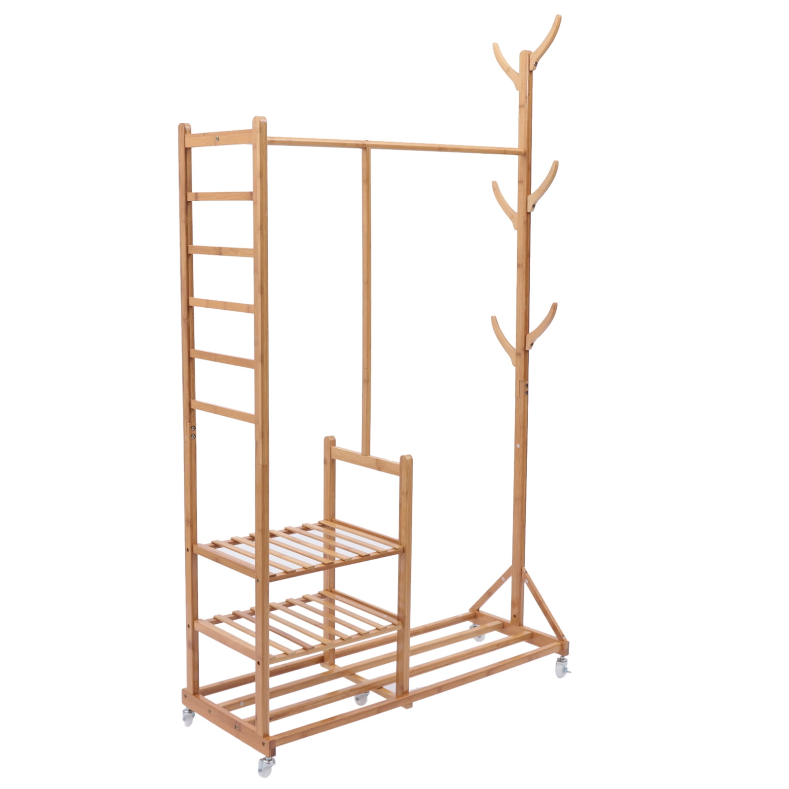 Bamboo Garment Rack Coats Stand Clothes Hanger Mobile Clothing Storage