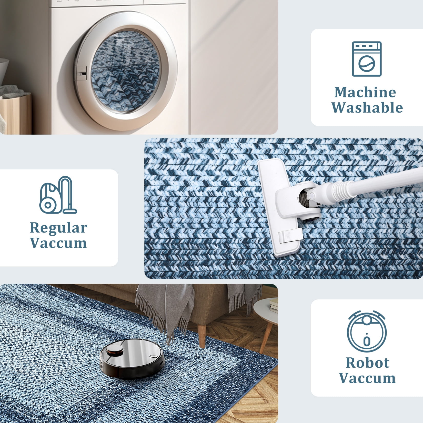 CAROMIO Washable 5' x 7' Area Rug for Living Room Modern Imitation Braided Pattern Geometric Indoor Carpet Non Slip, Blue
