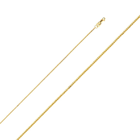 Precious Stars Genuine 14k Yellow Gold 0.8mm Diamond-cut Wheat Chain Necklace for Men and Women - Perfect for Pendants - Available in 16" 18" 20" 22" 24"
