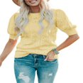 thumbnail image 1 of QJUHUNG Women Short Puff Sleeve Sweaters Loose Lightweight Pointelle Knit Pullover Tops, 1 of 5