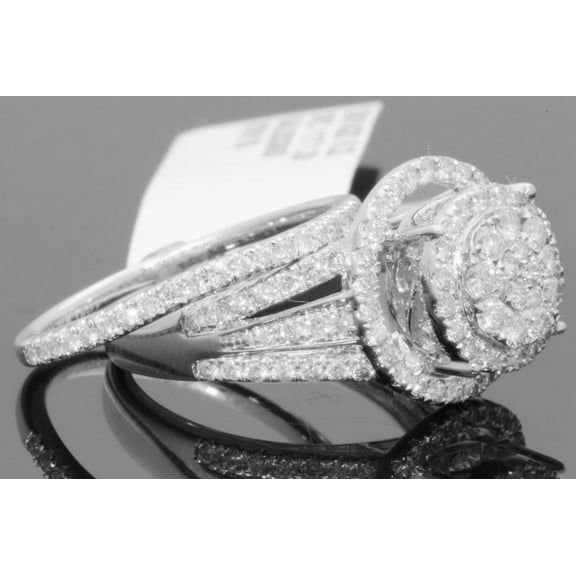 10K WHITE GOLD 1.25 CARAT WOMENS REAL DIAMOND ENGAGEMENT RING WEDDING BAND SET