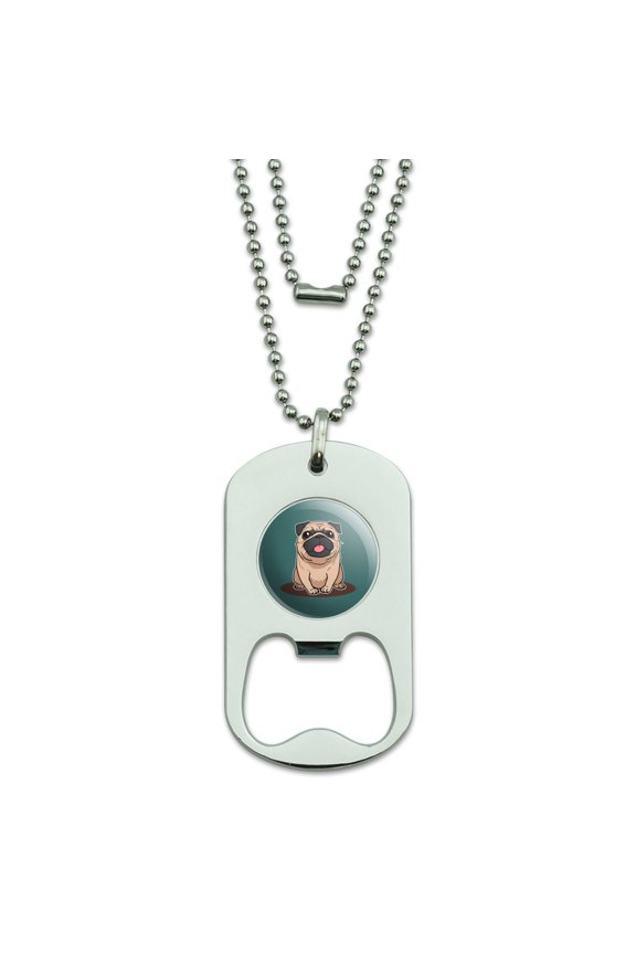 Pug Sticking Out Tongue Military Dog Tag Bottle Opener Pendant