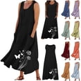 thumbnail image 1 of BiZtdJrK Robe Longue d'Été en Coton et Lin Sans Manches à Imprimé Floral pour Femmes, Robe Maxi Fluide Confortable Boho de Plage avec Poches, Marron, TTG, 1 of 6
