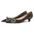 thumbnail image 2 of FSJ Women Shiny Metal Bowknot Pointed Toe Pumps Slip on Kitten Low Heels Elegant Wedding Dressy Work Shoes Size 5 Black Glitter, 2 of 5
