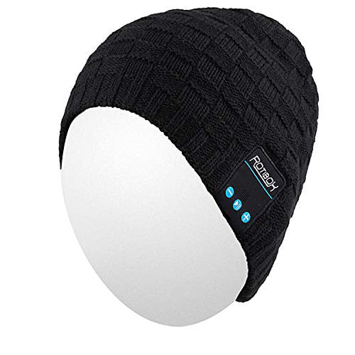 Qshell Winter Bluetooth Beanie Hat Warm Soft Knit Cap with Wireless Headphone Headset Earphone Stereo Speaker Microphone Hands Free for Outdoor Sport,Compatible with Iphone Android Cell Phones Black