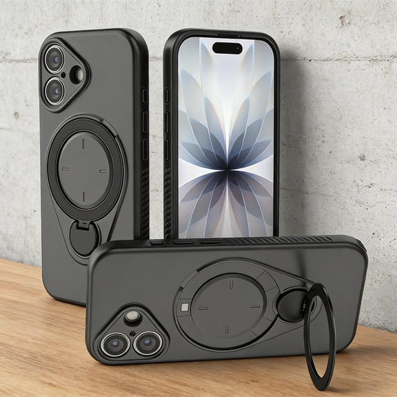 Designed for iPhone 16 Case with Rotatable Ring Stand, Compatible with Mag-Safe, [Military Grade Drop Protection] Soft Microfiber Lining Anti-Scratch Cover for iPhone 16, Black