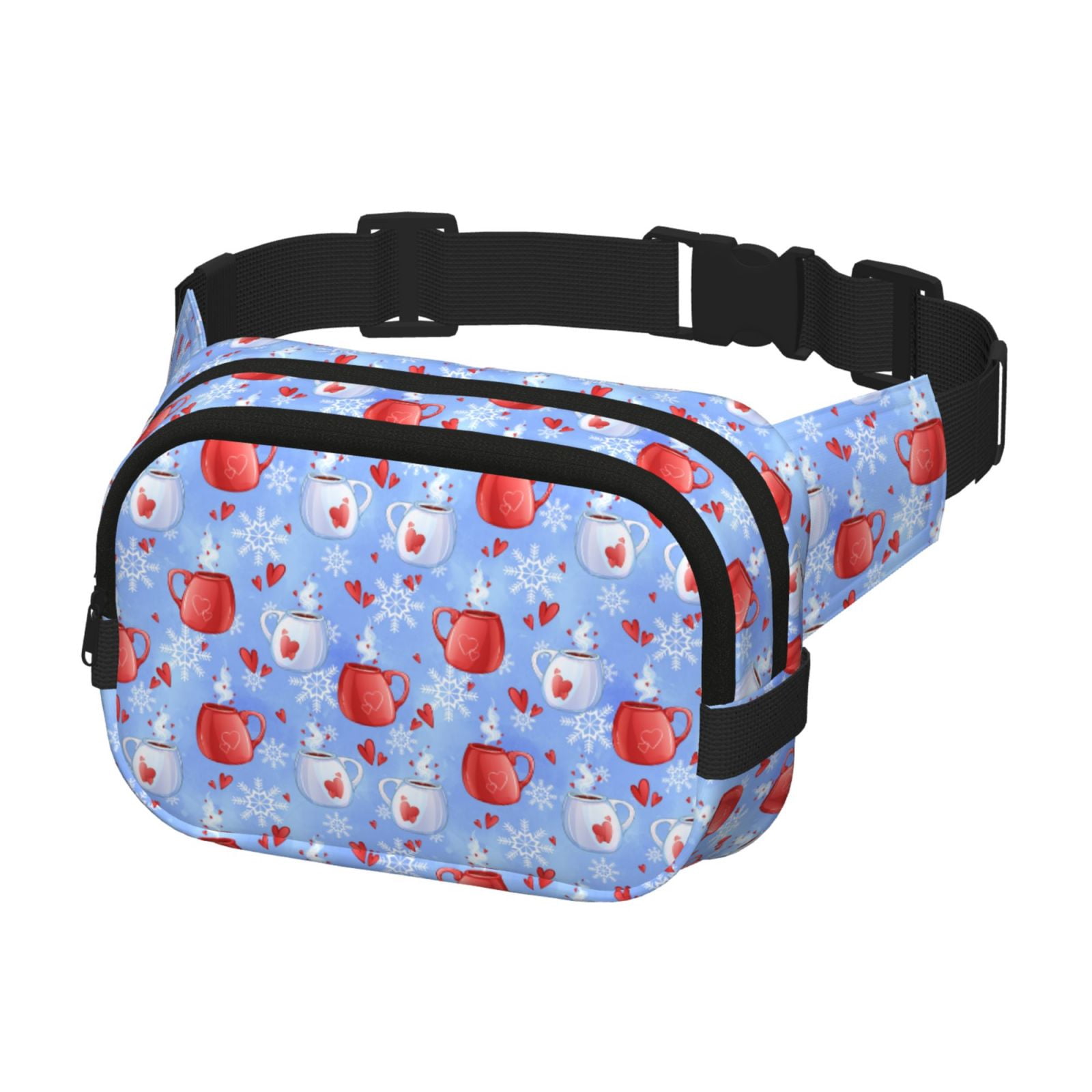 Picia coffee love cup winter Print Square Double-Layer Waist Bag Mini Adjustable Waist Belt Bag Exercise Running Travel Hiking